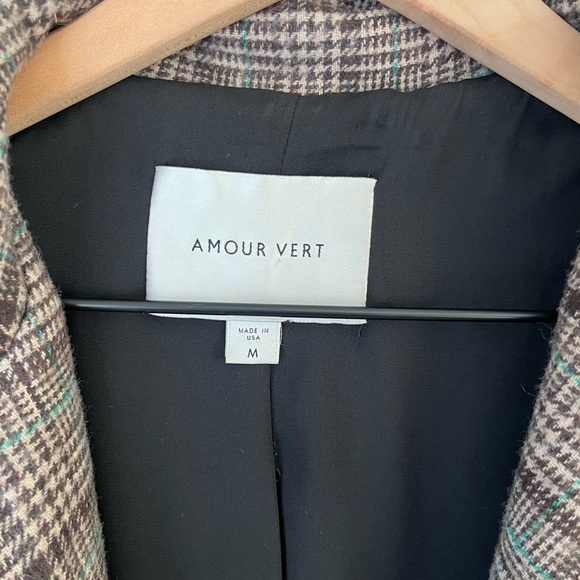 Amour Vert Pipa Wool Plaid Single Button Blazer Brown and Teal Plaid Size Medium - Picture 5 of 7